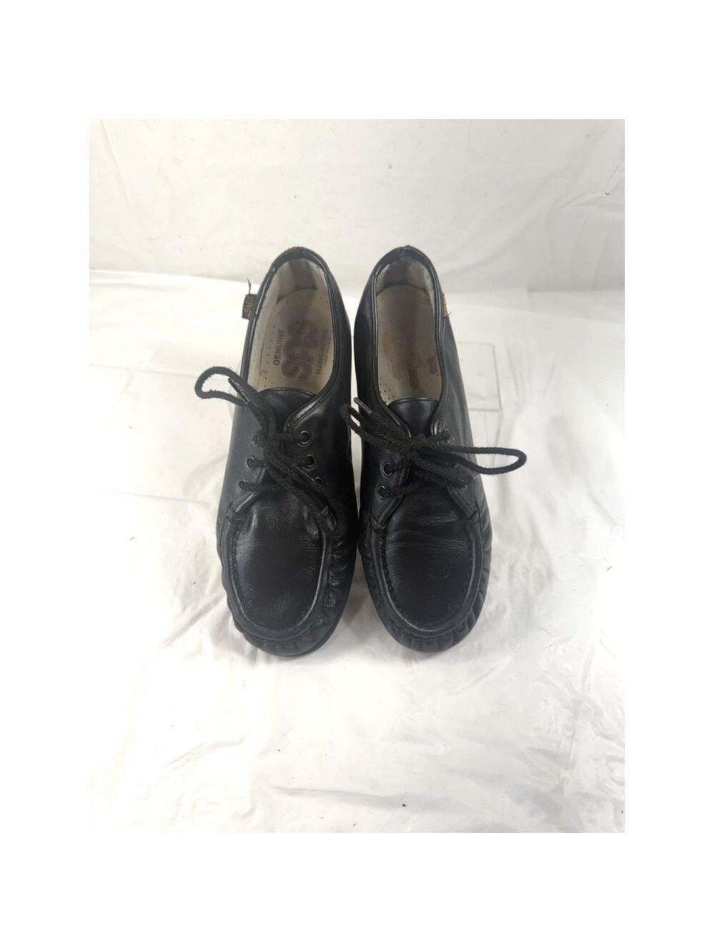 SAS Siesta Lace-up Black Leather Shoes Loafers Soft Step Heel 6